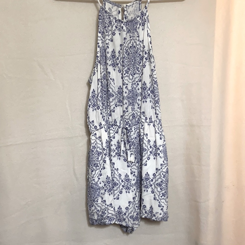 Blue and white romper